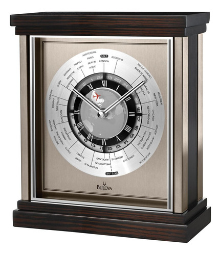 Reloj De Mesa Bulova B2258 De Madera Chapa De Ébano Caoba