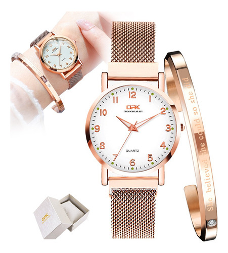 Opk Reloj De Pulsera Brazalet Para Mujer Con Oro Rosa 8115