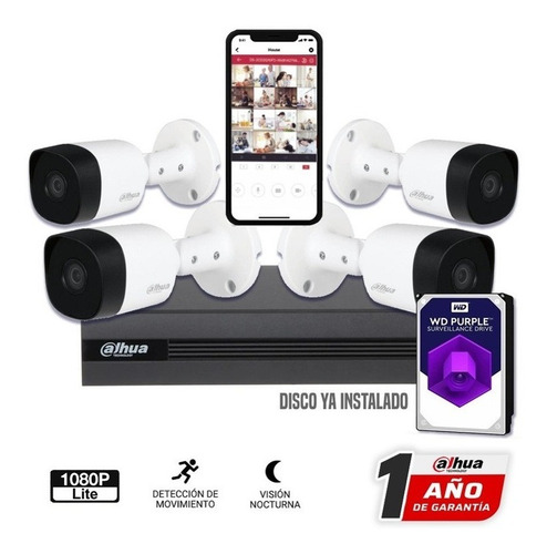 Imagen 1 de 6 de Kit Seguridad Dahua Full Hd Dvr 8ch + 4 Camaras + 1tb