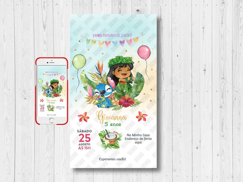 Convite Digital Aniversário Lilo Stitch