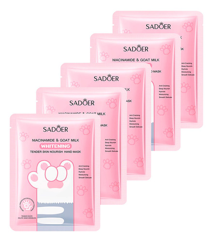 Set De 5 Mascarillas Para Manos Sadoer Con Niacinamida Y Leche De Cabra Hidratación Profunda Antiarrugas Suavidad Y Blanqueamiento Para Piel Seca Y Maltratada