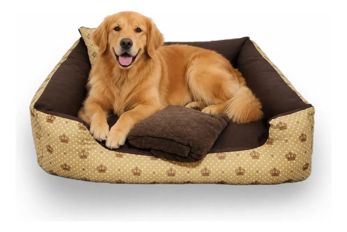 Cama Berço Grande 70x70 Gv Enxovais Caminhas Pet Marrom com Manta e Travesseiro