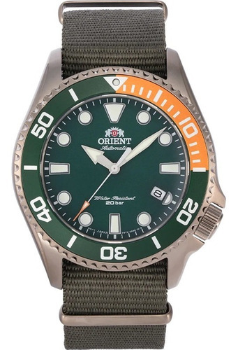 Relógio masculino Orient RA-AC0K04E10B, pulseira esportiva, cor da pulseira, verde escuro, cor do bisel, verde escuro