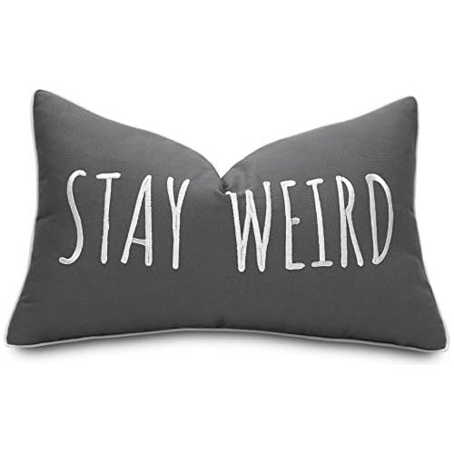 Funda De Almohada Decorativa Bordada  Stay Weird , 12x2...