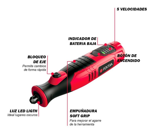 Imagen 5 de 10 de Minitorno Pektra Inalambrico Luz Led Mini Torno 7.2 V Oferta