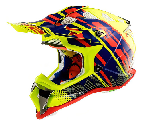 Casco Moto Mx Ls2 470 Subverter Bomber Amarillo Azul Rojo Color Amarillo - Azul - Rojo Tamaño del casco XL