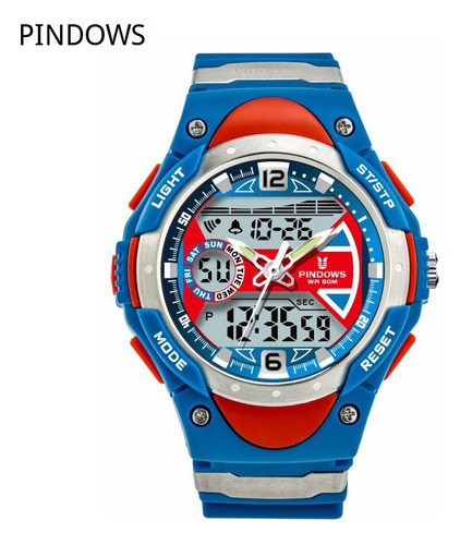 Reloj Electrónico De Moda Analógico-digital Pindows Color De La Correa Azul/rojo