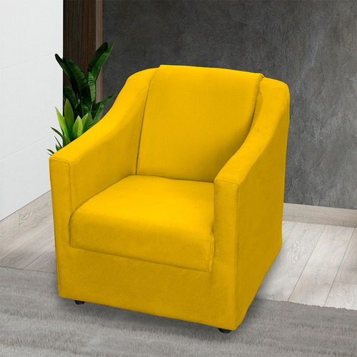 Poltrona Decorativa Cadeira Escritório Reforçada Suede Cores Cor Amarelo Desenho do tecido TECIDO SUEDE