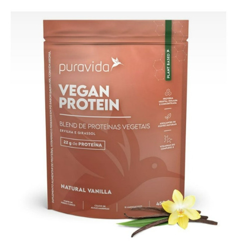 Vegan Protein 450g Puravida - Proteína Vegetal - Vegana Sabor Vanilla