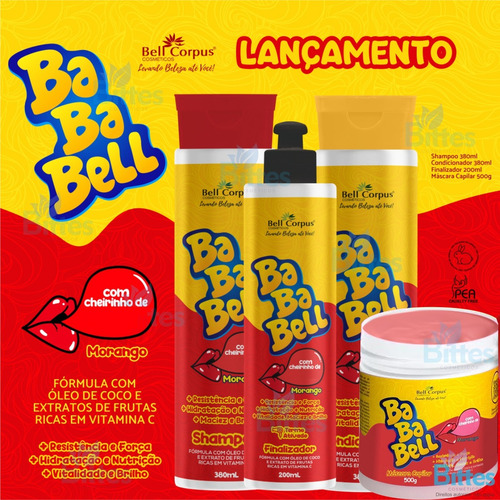 Kit Bababell Morango Bell Corpus Cosméticos Brilho Cabelo