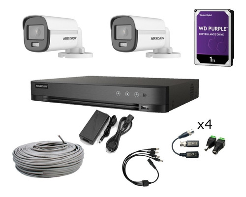 Kit Dvr Profesional 4ch+ 2 Colorvu Fhd+1tb+cable Hikvision