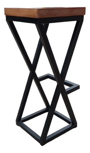 Banco Taburete De Acero Y Madera Para Barra Cafe Bar 70cm Negro Roble