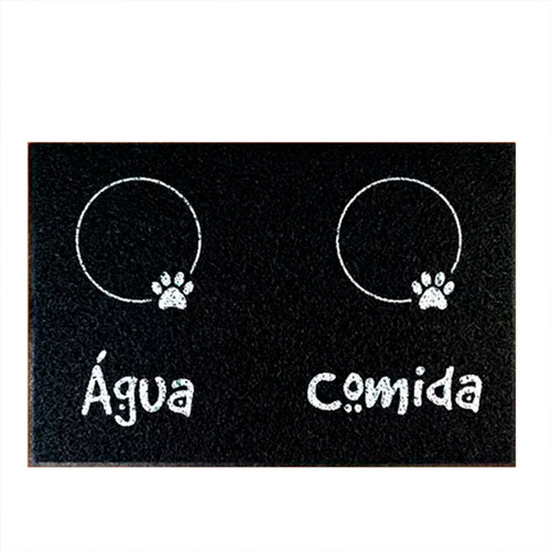 Tapete Capacho - Pet Gato Cachorro Água Comida Cor Preto Desenho do tecido C381