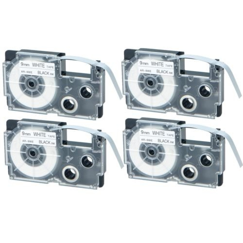 4pk Compatible Casio Xr-9we Negro Sobre Cinta Etiqueta Blanc