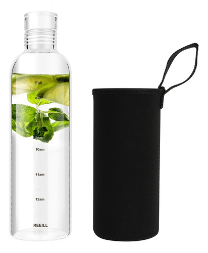 Botella De Vidrio Para Agua Con Marcador De Tiempo Y Funda