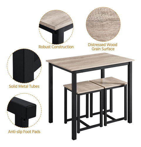 Juego De Mesa De Comedor 3 Piezas Para 2 Personas Color Gris