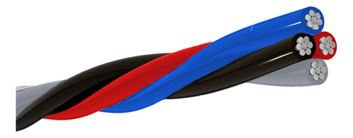 Cabo De Aluminio Quadruplo 35mm - N.isolado - 45 Metros Cobertura Preto / Cinza / Vermelho E Azul