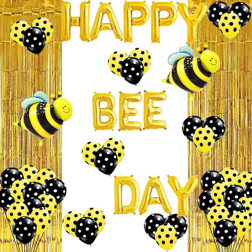 Kit Fiesta Happy Bee Day Globos De Cumpleaños Decoración