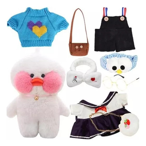 Peluche De Pato Nihay, 9 Piezas, Con Ropa, Gafas Y Bolsa