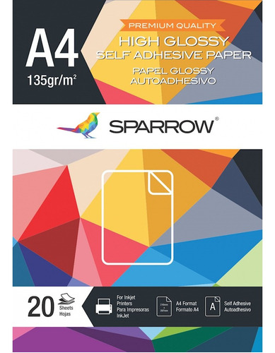 Papel Fotografico Adhesivo A4 Sparrow 135gr X 20 Hojas ®
