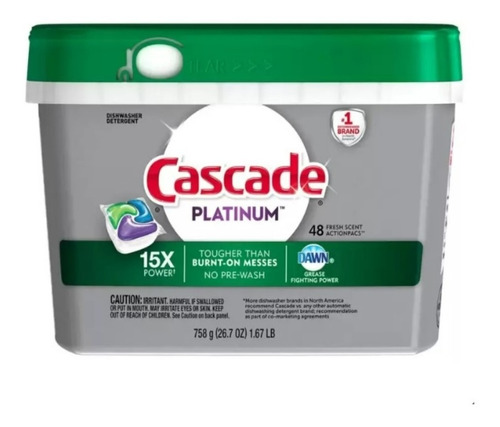 Cascade Platinum Detergente Arranca Grasa Lavavajillas 48 Pz