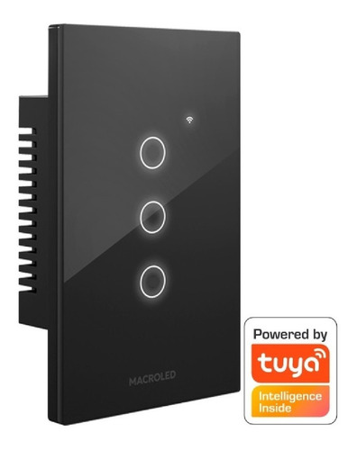 Tecla Smart Negra 3 Canales Wifi Ac100-240v Macroled Tsx3n
