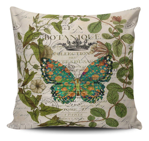 Funda Almohada Decorativa Diseño Mariposa Botanica Francesa