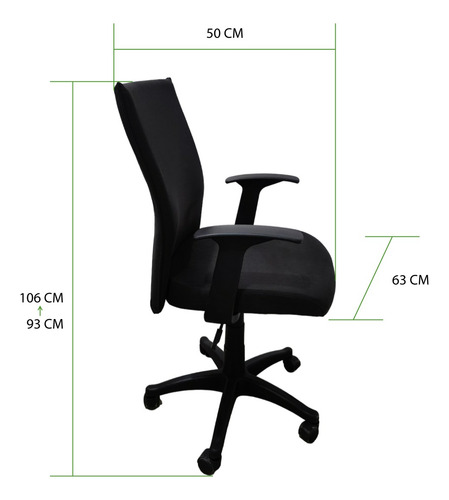 Silla Para Oficina Tapizada En Tela Color Negro, Ergonómica Color Negro