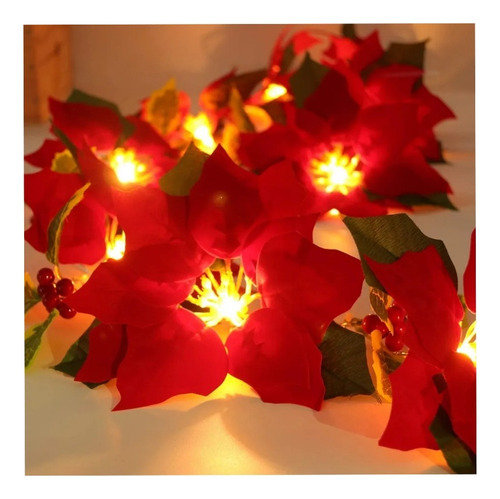 Guirnalda De Luz Led Flor Nochebuena Artificial Decoración