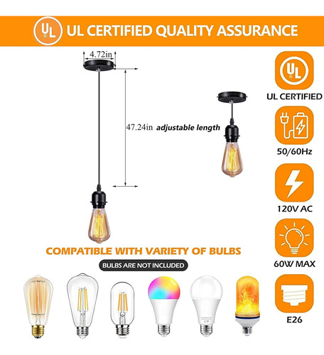 Elibbren Industrial Mini Kit De Luz Colgante E26 E27 Base Ed