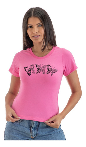 T-shirt Camiseta Feminina Borboletas Plus Size Blusa Algodão