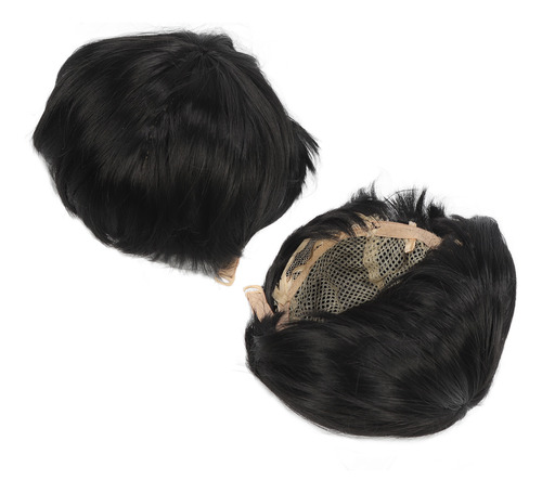 Peluca Completa Para Hombre, Color Negro, De Reemplazo De Pe