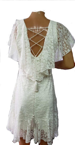 Vestido Encaje Forrado Escote V- Parte De Atras