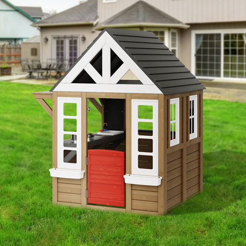 Casita De Juegos Madera Para Jardin Con Puerta Y Lavabo