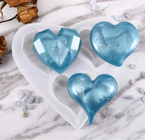 Imagen 2 de 9 de Molde Silicona Epoxi Pasta Resina Llavero 3 Corazones