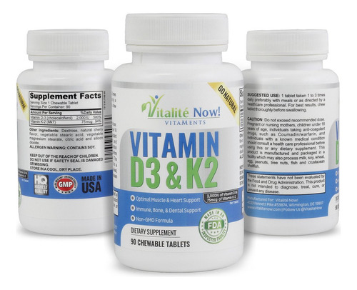 Vitalité Now! Vitamina D3 2000 Iu + K2 Mk7 90 Tabletas
