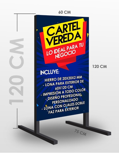 Cartel Para Vereda + Lona Doble Lado + Diseño + Full Color