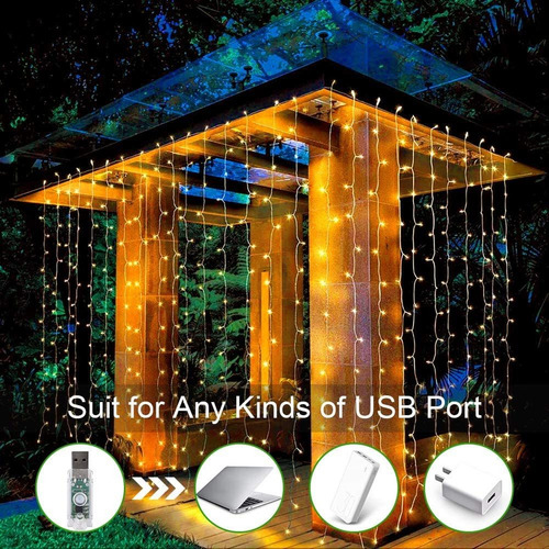 Luces De Cortina Usb Hada Cadena Brillante Luces 200 Led 2m