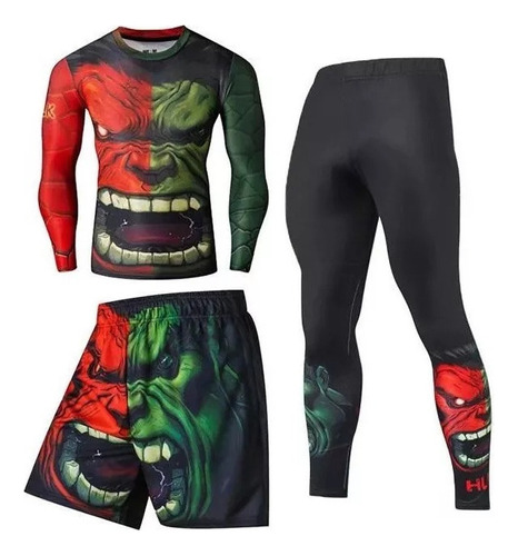 3pcs Ropa De Entrenamiento Superhéroe Hulk Traje Deportivo