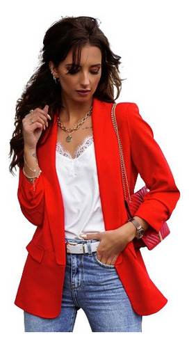 Chaqueta Blazer Dama De Moda Slim Fit De Color Sólido