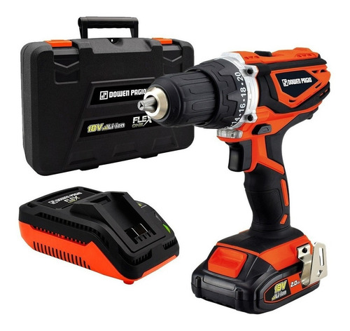 Imagen 1 de 2 de Taladro eléctrico percutor y destornillador Dowen Pagio TPB1318P inalámbrico 1650rpm 50Hz naranja 220V 18V con maletín de transporte