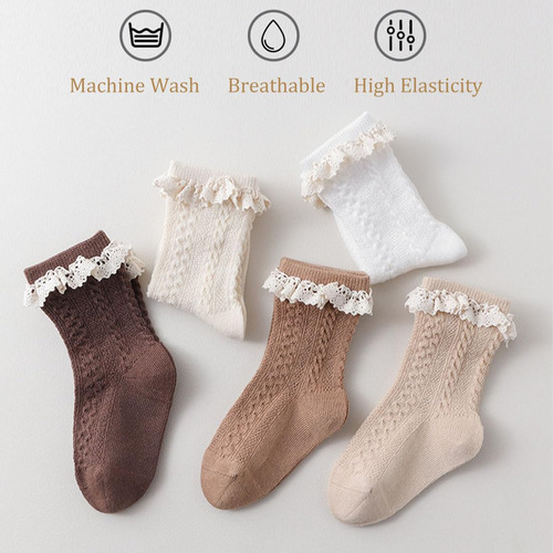 5pares Lazos,calcetines Algodón Volantes Para Niñas Pequeñas