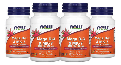 Mega D-3 5000iu E Mk-7 180mcg Now Foods 60 Veg Caps 4un Sabor Sem Sabor