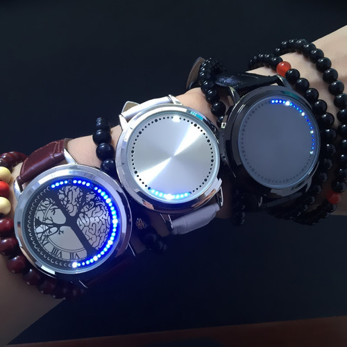 Reloj Digital Unisex Led Táctil Árbol De Vida Negro