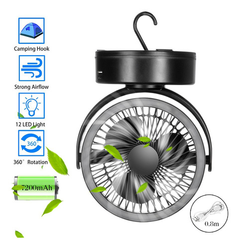 Ventilador De Camping Con Batería Q De 7200 Mah Con Linterna