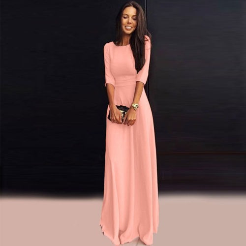 Vestido Largo Pink Manga 3/4 Formal Fiesta Cocktail Gala //