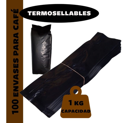 Pack X 100 Bolsas Negras De 1 Kg Para Envasar Café