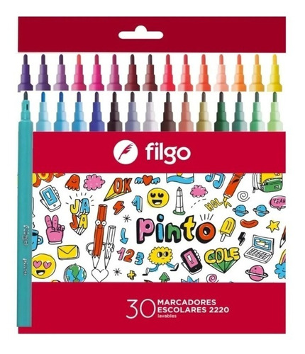 Marcadores Filgo Escolares X 30 Colores Punta Fina