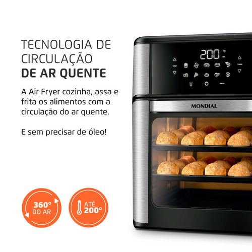 Freidora de aire Mondial Cozinha Air Fryer Oven de 12L color negro/inox 220V