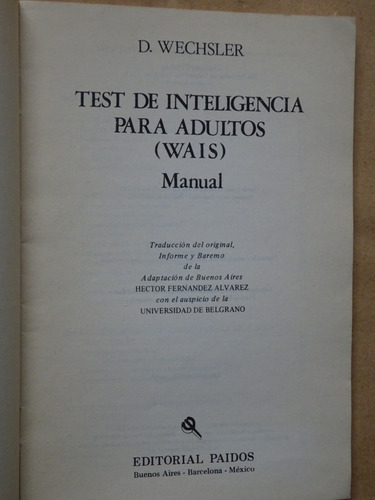 David Wechsler.test De Inteligencia Para Adultos(wais)manual